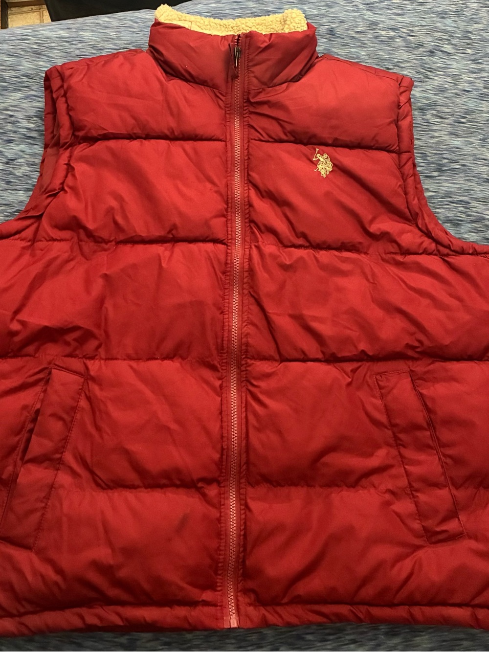 Polo Assn. Red Quilted Puffer Vest with Sherpa Collar